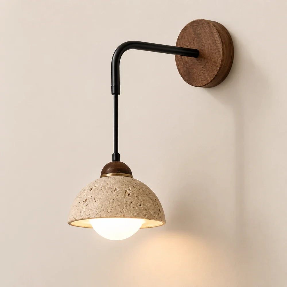 Pietrina — Applique minimaliste en travertin et bois