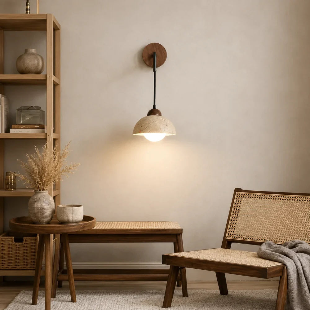 Pietrina — Applique minimaliste en travertin et bois