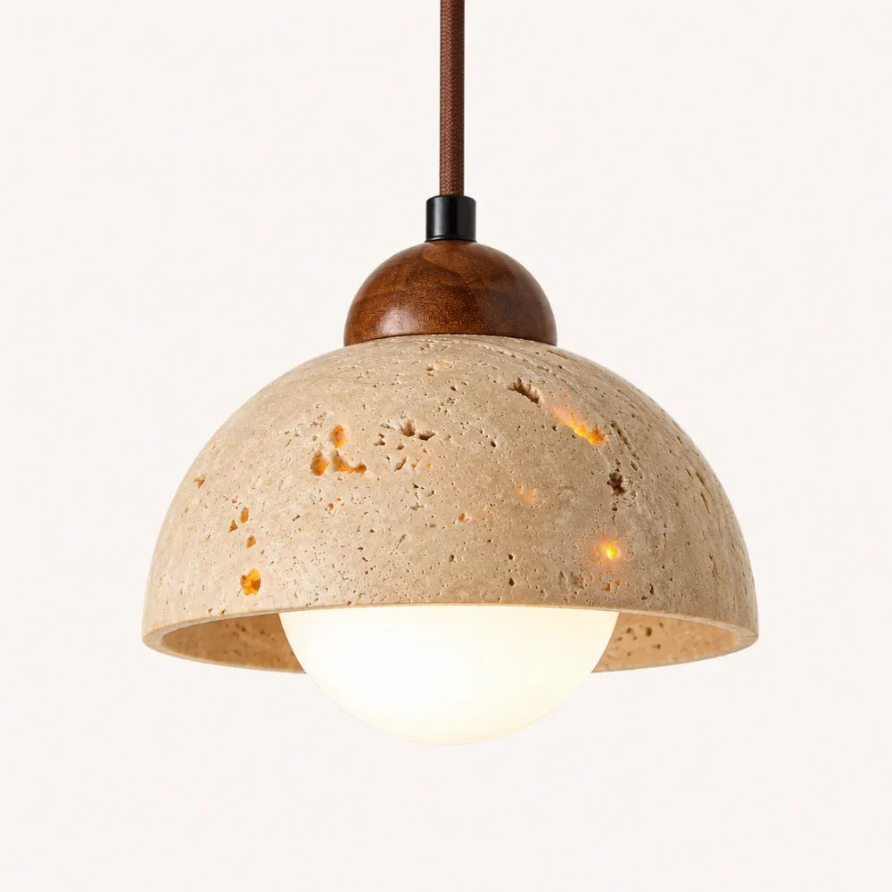 Porvane — Suspension en travertin et bois de noyer