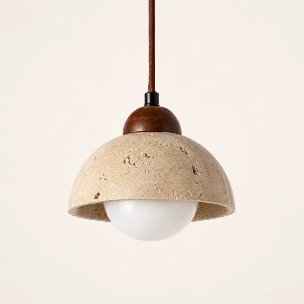 Porvane — Suspension en travertin et bois de noyer