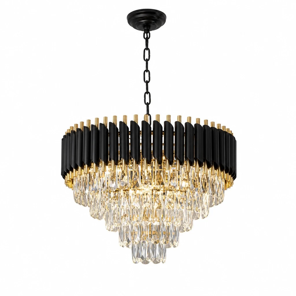 Lustre Noir et Or à Pampilles Dimmable – Modèle Nocturna (LA MAISON CLARTE)
