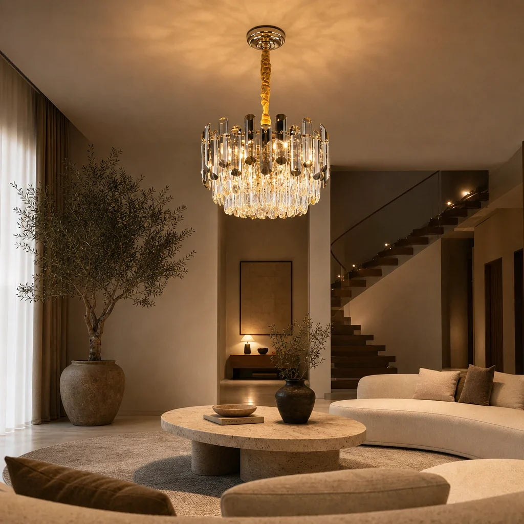Petit Lustre à Pampilles en Cristal – Modèle Scintilla (LA MAISON CLARTE)