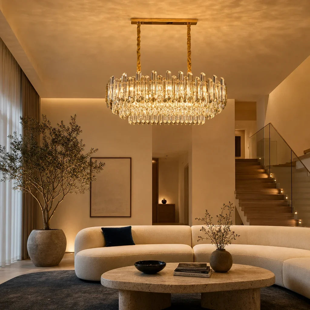 Lustre Linéaire à Pampilles de Cristal – Modèle Ruscella (LA MAISON CLARTE)
