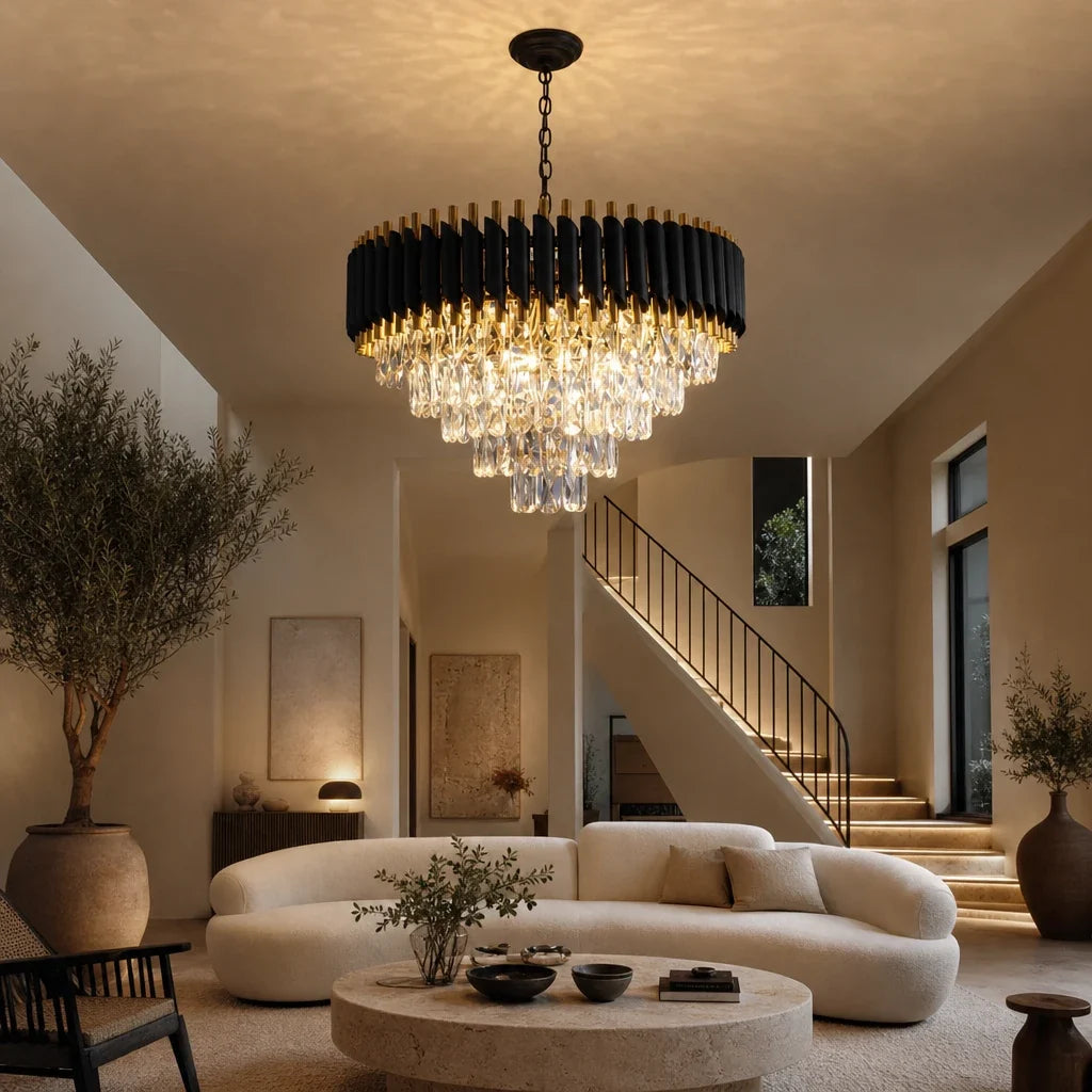 Lustre Noir et Or à Pampilles Dimmable – Modèle Nocturna (LA MAISON CLARTE)