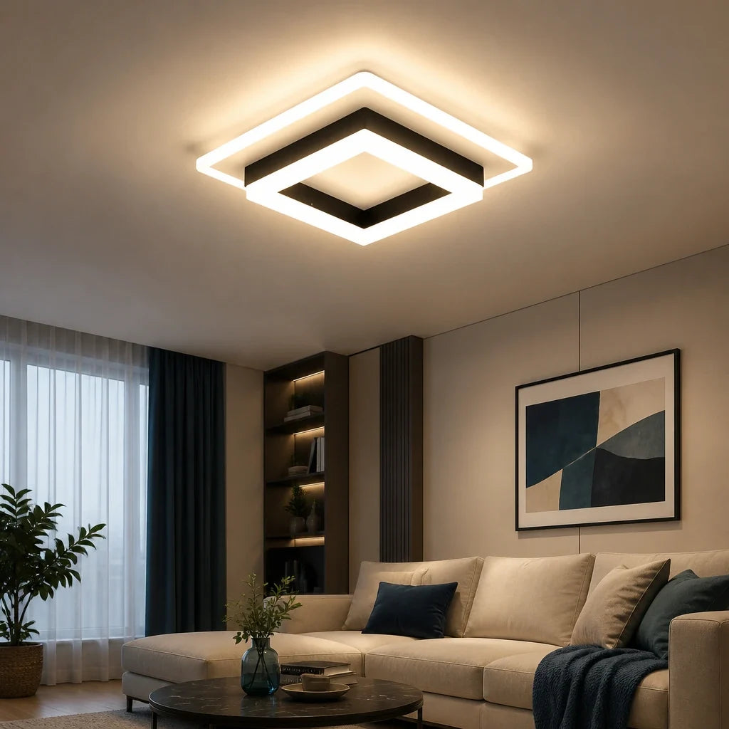 Plafonnier LED Carré à Double Cadre – Modèle Cadrina (LA MAISON CLARTE)