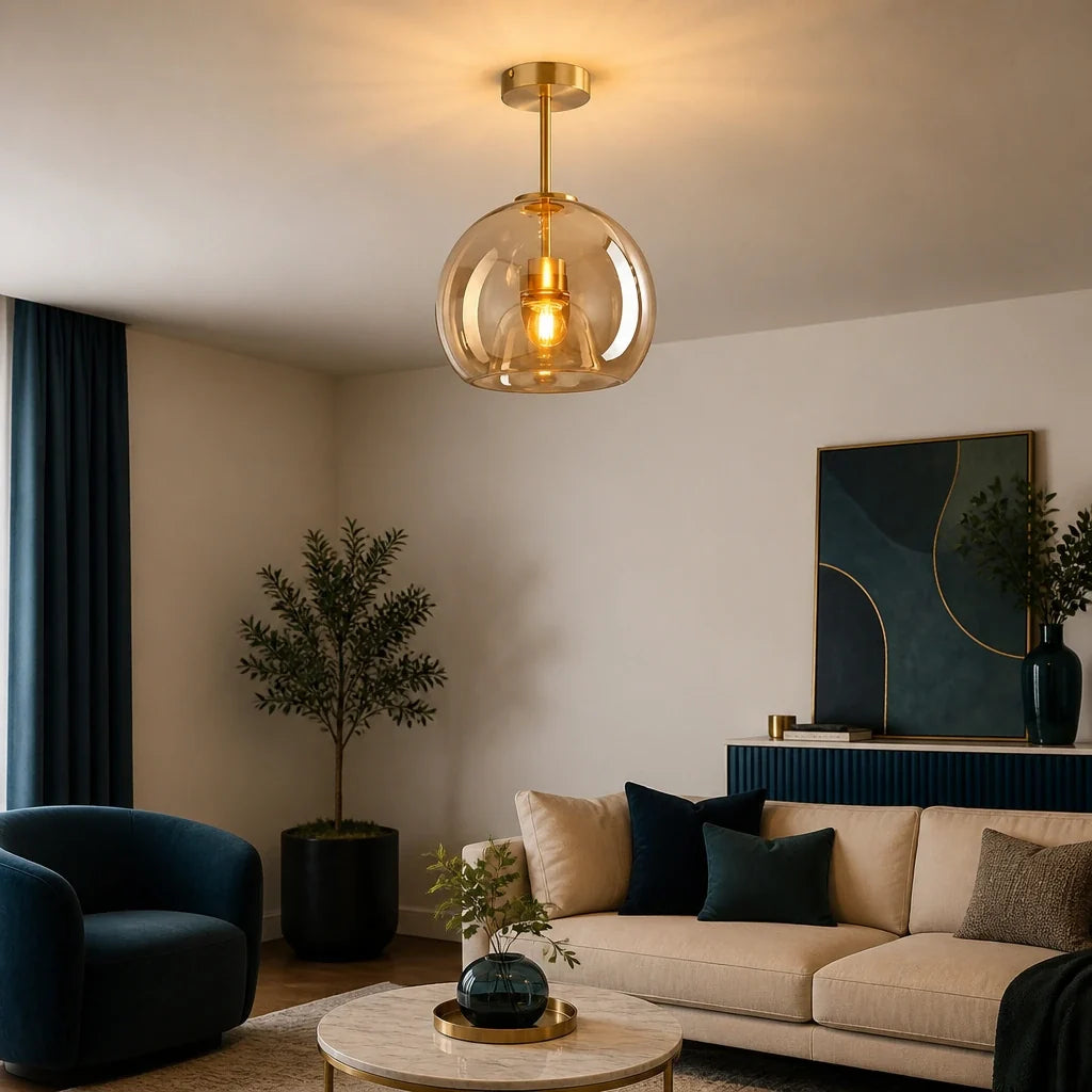 Plafonnier Globe en Verre Ambré – Modèle Topazia (LA MAISON CLARTE)