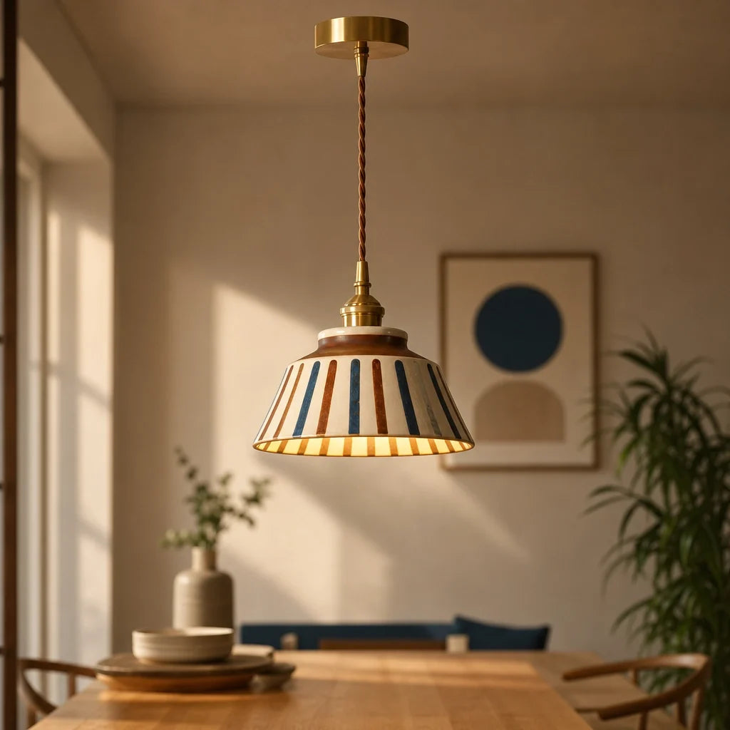Suspension Céramique Rayée Peinte à la Main – Modèle Sorrenta (LA MAISON CLARTE)