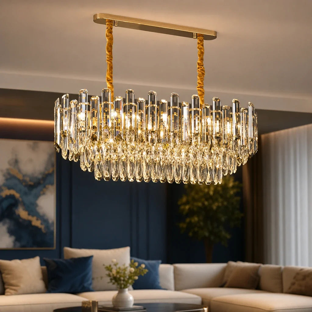 Lustre Linéaire à Pampilles de Cristal – Modèle Ruscella (LA MAISON CLARTE)