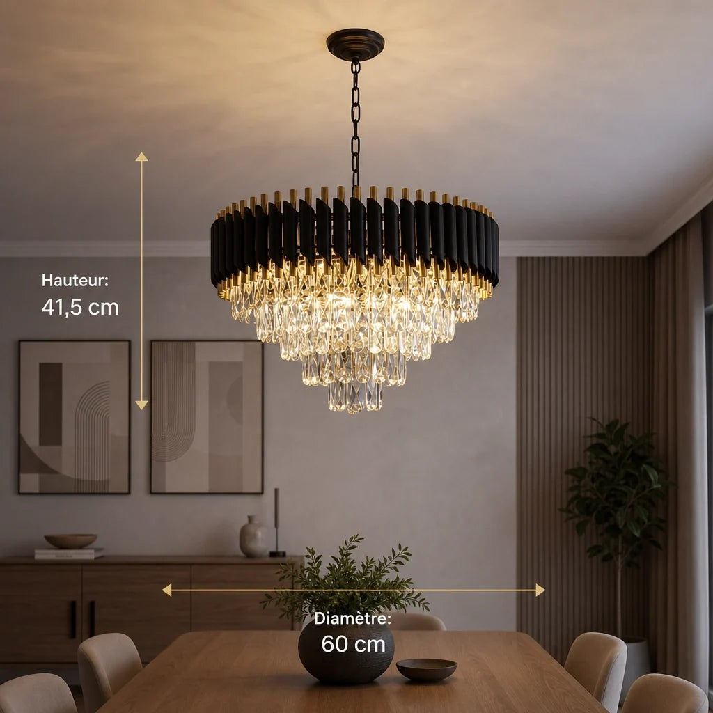 Lustre Noir et Or à Pampilles Dimmable – Modèle Nocturna (LA MAISON CLARTE)
