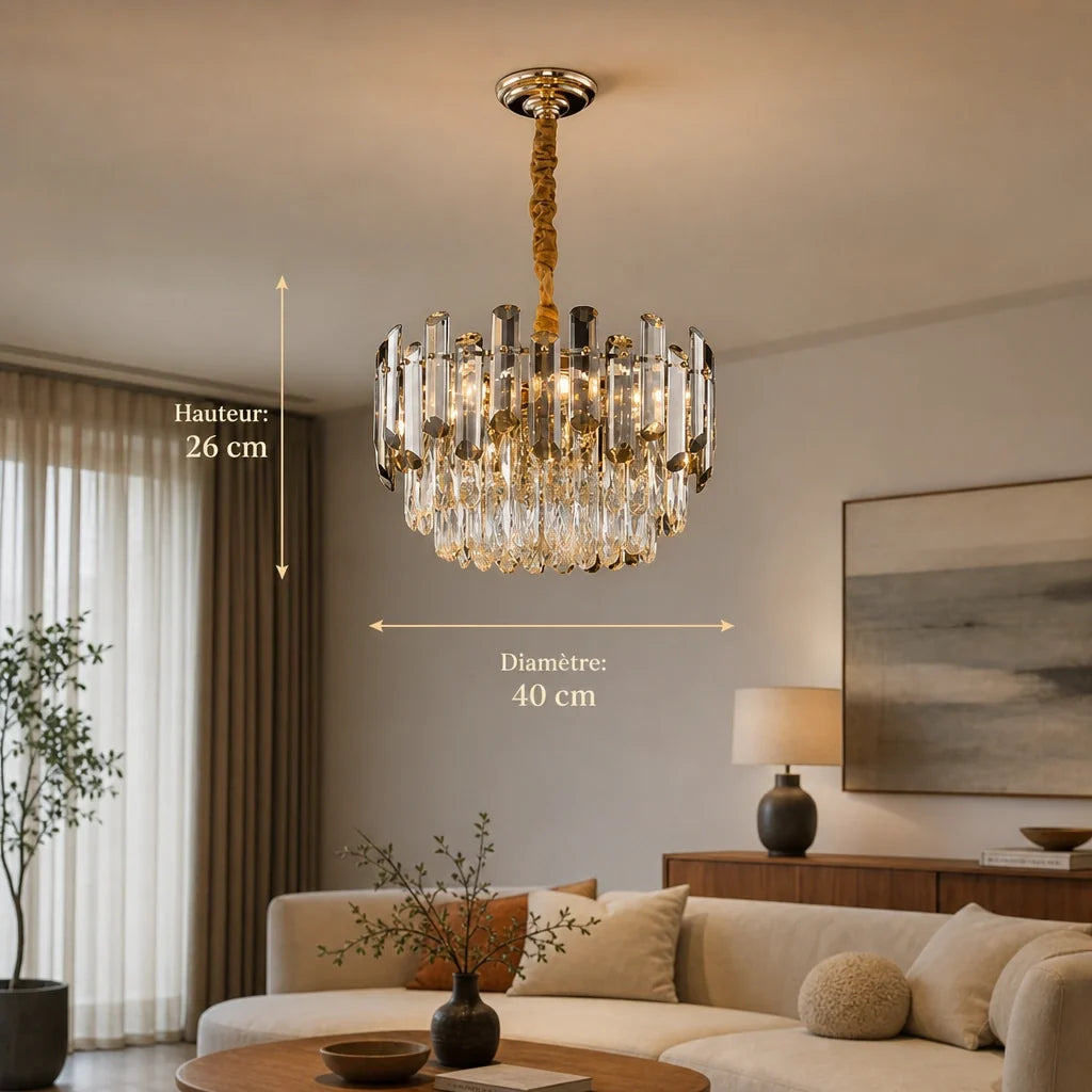 Petit Lustre à Pampilles en Cristal – Modèle Scintilla (LA MAISON CLARTE)