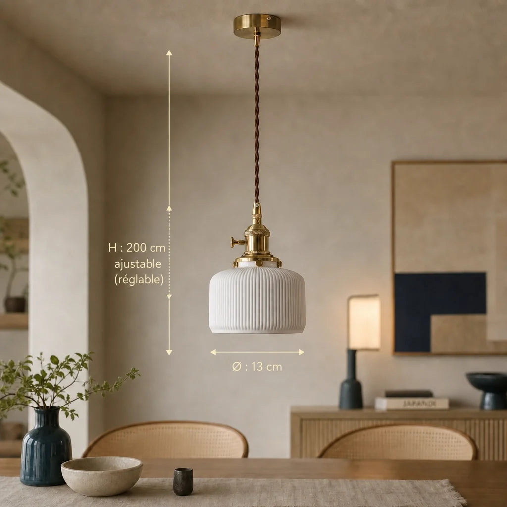 Suspension Céramique Blanche Cannelée – Modèle Bianca (LA MAISON CLARTE)
