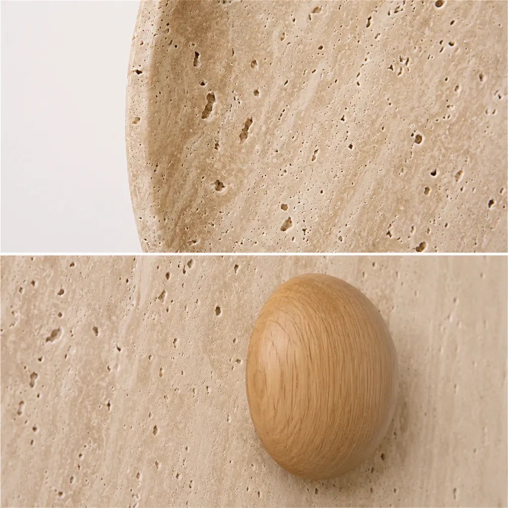 Calcéa — Applique disque en travertin et bois LED