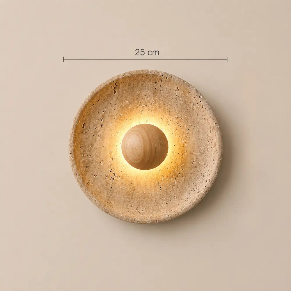 Calcéa — Applique disque en travertin et bois LED