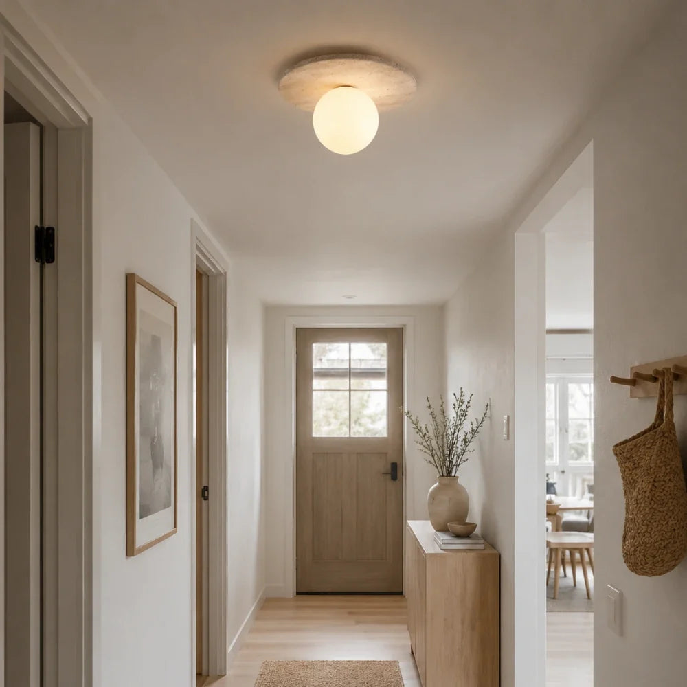 Terréa — Plafonnier design en travertin et bois