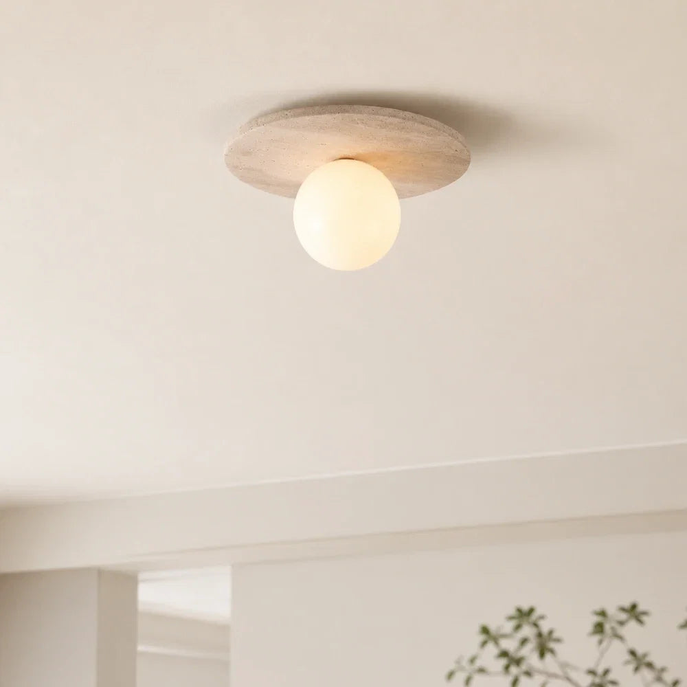 Terréa — Plafonnier design en travertin et bois