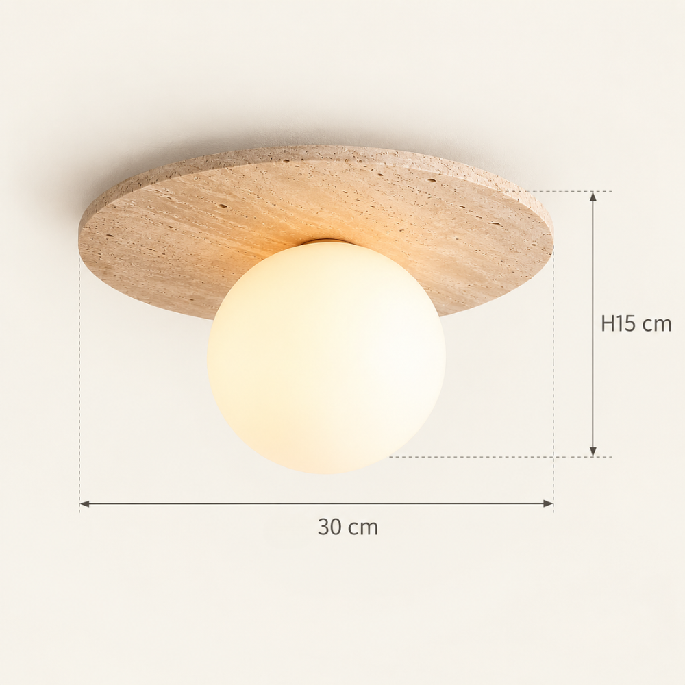 Terréa — Plafonnier design en travertin et bois