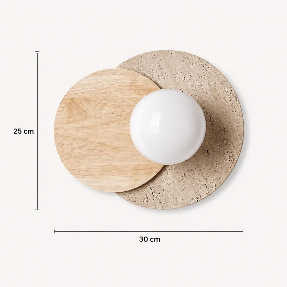 Verdala — Applique circulaire en travertin et bois